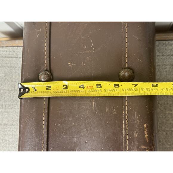 Ford Motor Co Old Brown Leather Suitcase- Many Flaws But Beauty- App 11”H 16” L - Picture 12 of 13